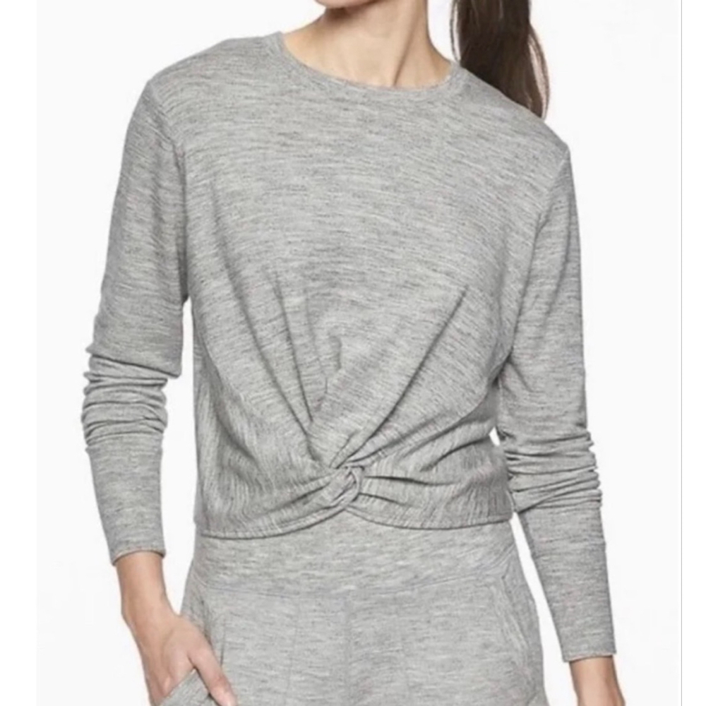 Women's Athleta twist front Long Sleeve Tee S Gray Front